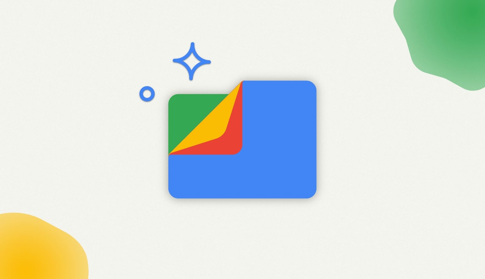 An icon of a blue folder with multi-colored pages inside, set against a decorated background.