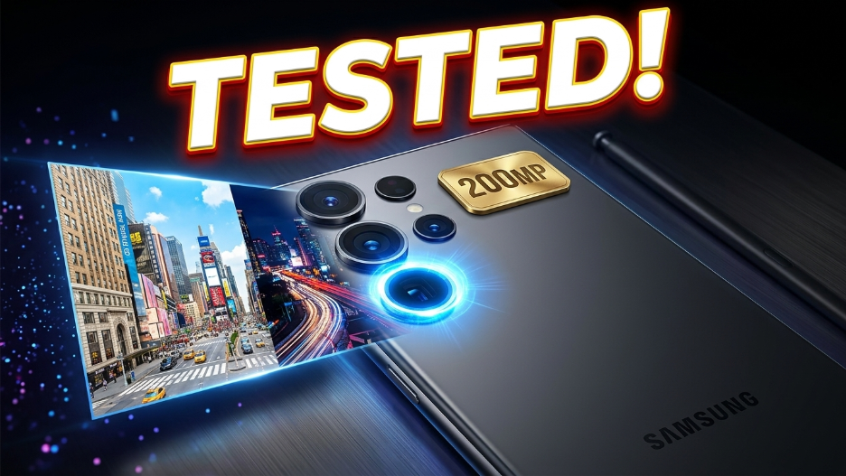 A Samsung Ultra smartphone thumbnail showcasing its camera setup with a "TESTED!" text overlay and 200MP gold badge.