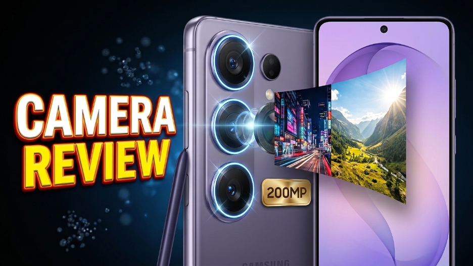 A Samsung Galaxy Ultra smartphone showcasing its triple rear camera array, 200MP lens graphic, and stylus pen.