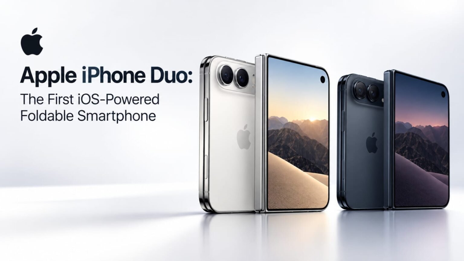 two foldable Apple iPhones with text reading "Apple iPhone Duo"